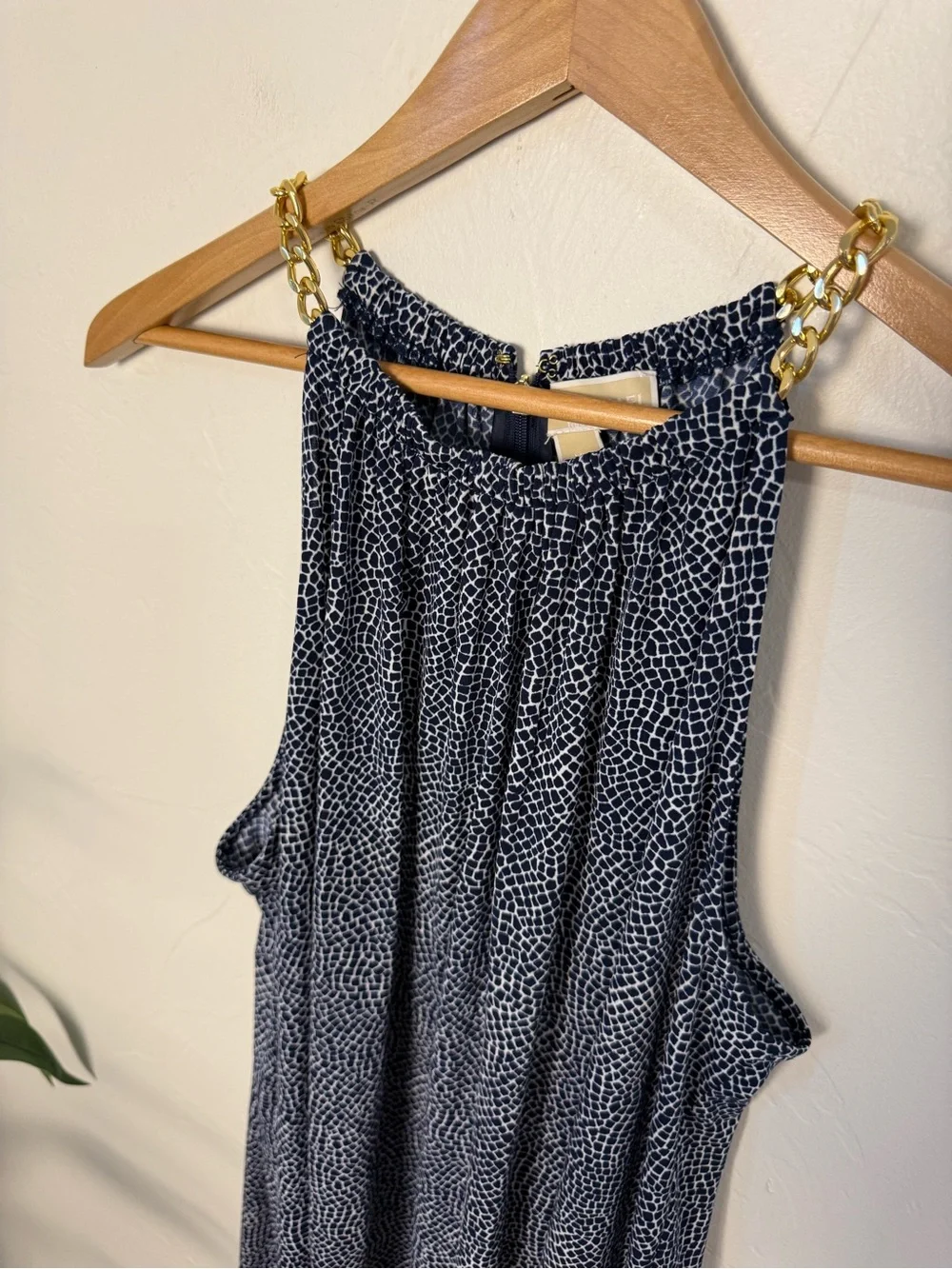 Michael Kors Navy Chain Neck Printed Sleeveless Shift Dress XL